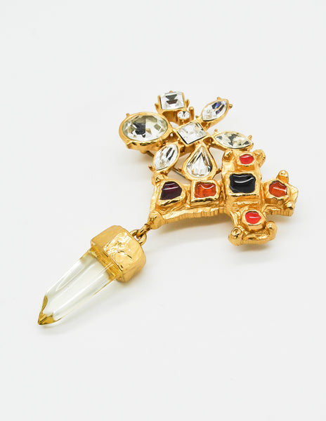 Christian Lacroix Vintage Gold Cross Prism Brooch - Amarcord Vintage Fashion
 - 3