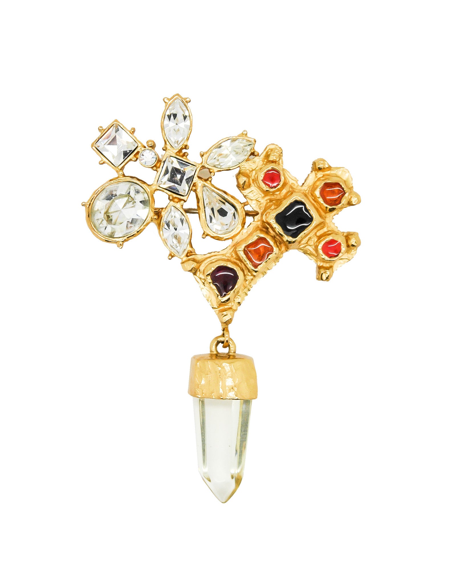 Christian Lacroix Vintage Gold Cross Prism Brooch - Amarcord Vintage Fashion
 - 1
