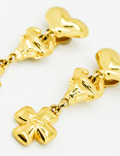 Christian Lacroix Vintage Heart Bull Cross Earrings