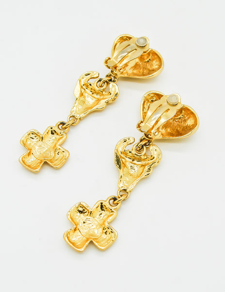 Christian Lacroix Vintage Heart Bull Cross Earrings