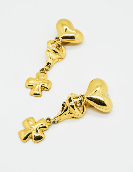 Christian Lacroix Vintage Heart Bull Cross Earrings