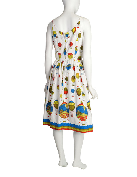 Claire Evans Vintage 1950s White Hot Air Balloon Novelty Print Sun Dress