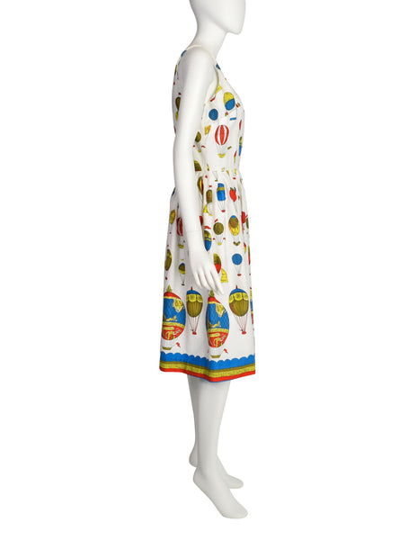 Claire Evans Vintage 1950s White Hot Air Balloon Novelty Print Sun Dress