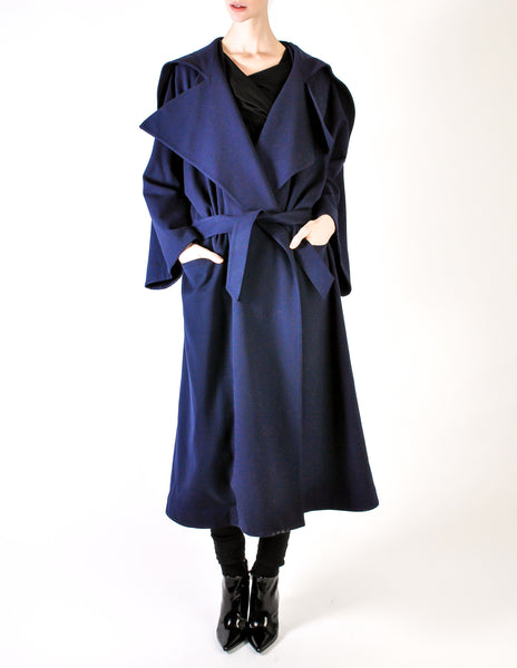 Claude Montana Vintage Navy Blue Oversized Drape Wool Cashmere Coat