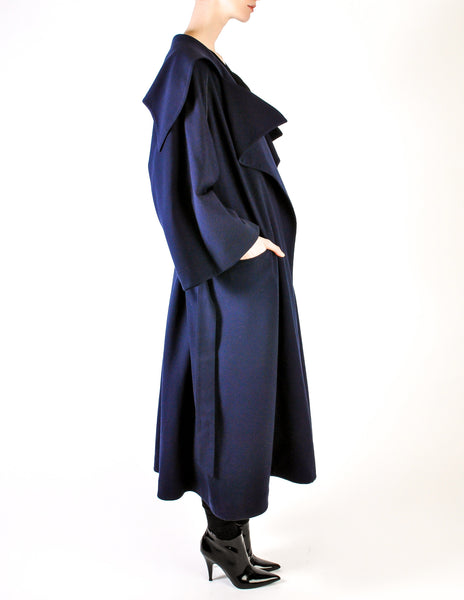 Claude Montana Vintage Navy Blue Oversized Drape Wool Cashmere Coat