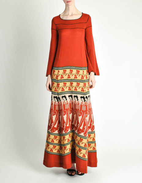 Clutch Cargo Vintage Rust Floral Geisha Knit Sweater Dress - Amarcord Vintage Fashion
 - 2