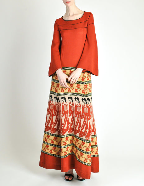 Clutch Cargo Vintage Rust Floral Geisha Knit Sweater Dress