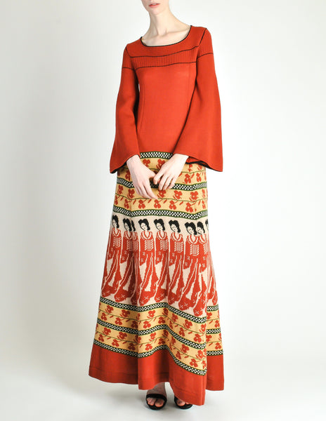 Clutch Cargo Vintage Rust Floral Geisha Knit Sweater Dress - Amarcord Vintage Fashion
 - 3