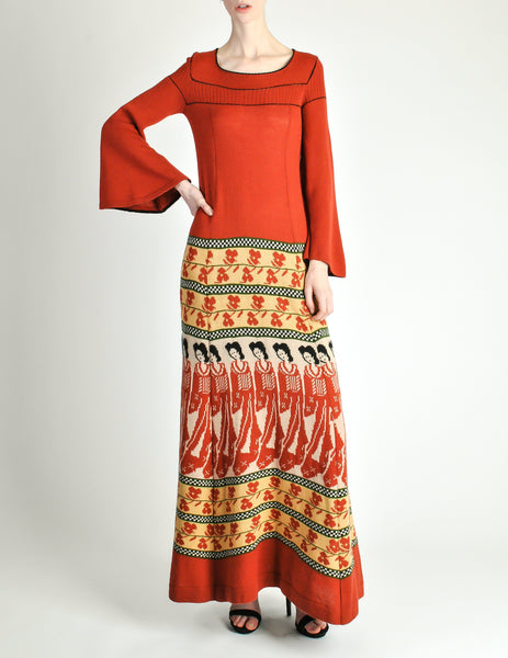 Clutch Cargo Vintage Rust Floral Geisha Knit Sweater Dress - Amarcord Vintage Fashion
 - 6