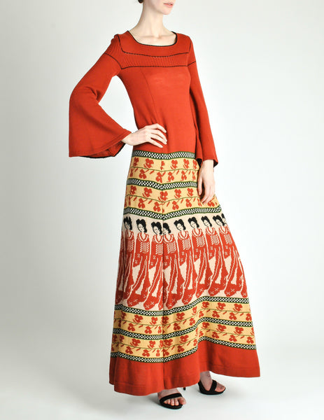 Clutch Cargo Vintage Rust Floral Geisha Knit Sweater Dress - Amarcord Vintage Fashion
 - 7
