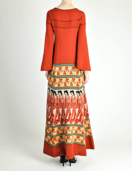 Clutch Cargo Vintage Rust Floral Geisha Knit Sweater Dress - Amarcord Vintage Fashion
 - 8