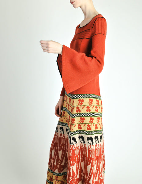 Clutch Cargo Vintage Rust Floral Geisha Knit Sweater Dress