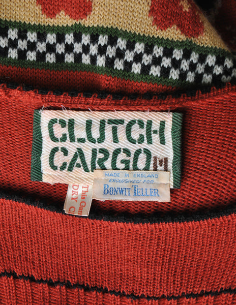 Clutch Cargo Vintage Rust Floral Geisha Knit Sweater Dress