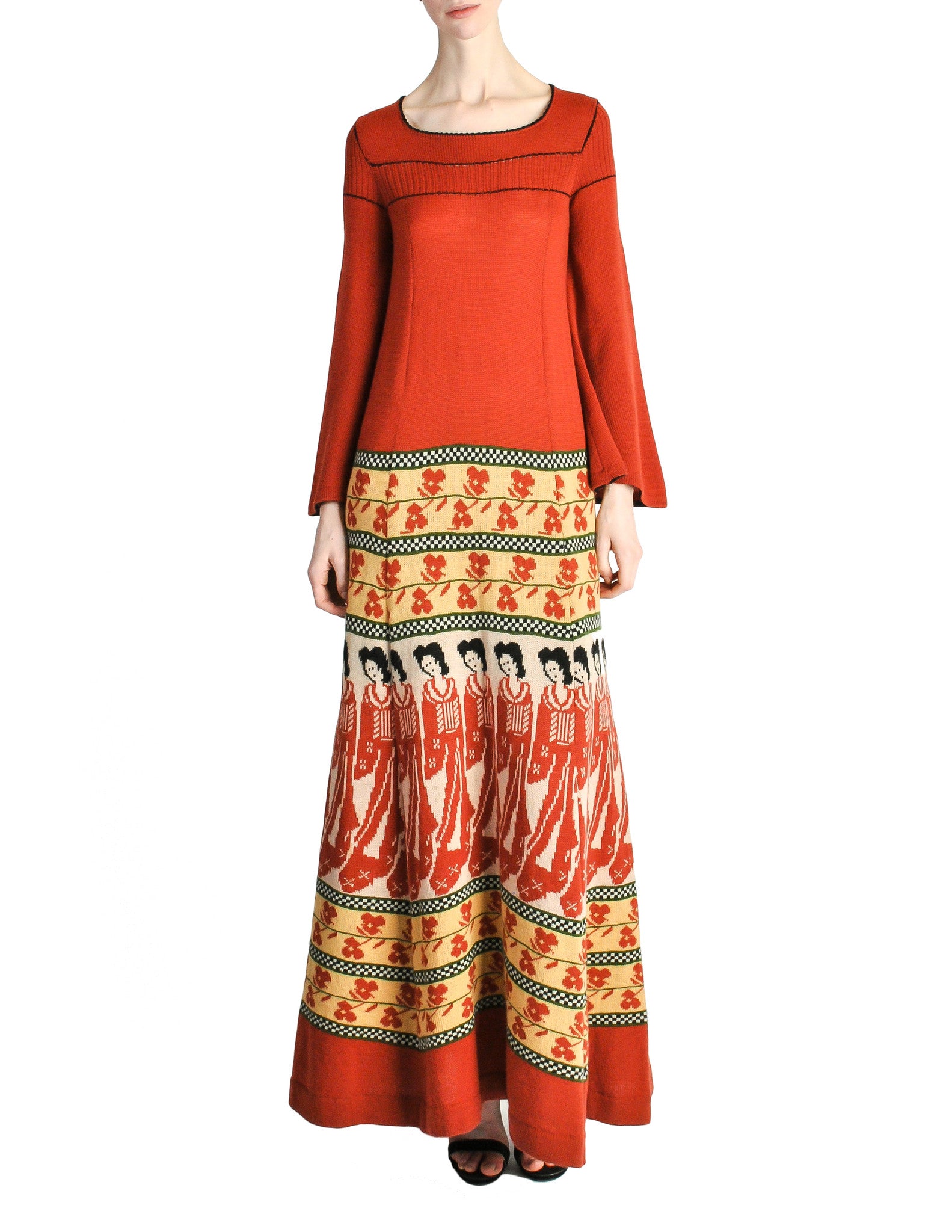Clutch Cargo Vintage Rust Floral Geisha Knit Sweater Dress - Amarcord Vintage Fashion
 - 1