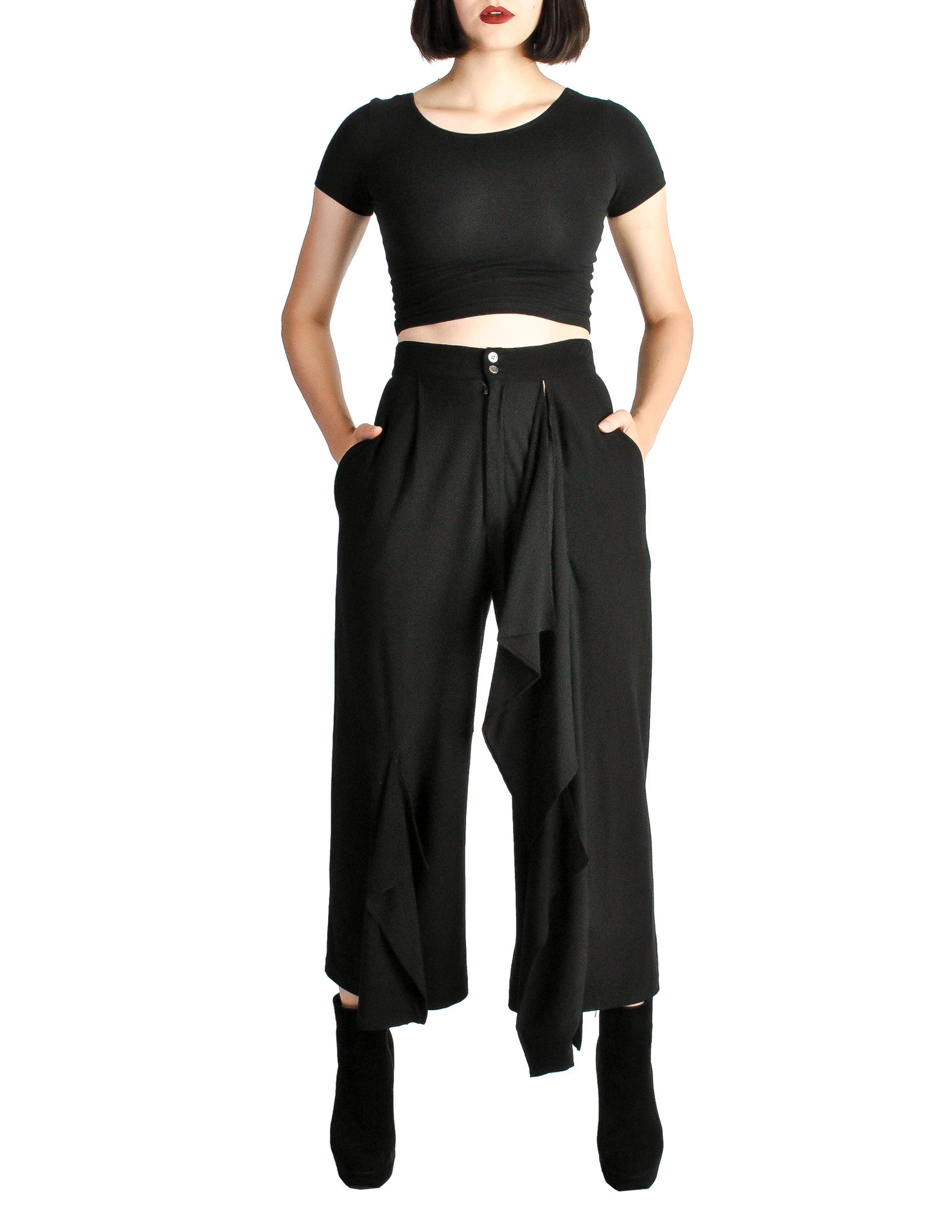 Comme des Garçons Vintage Black Wool Cropped Pants - Amarcord Vintage Fashion
 - 1