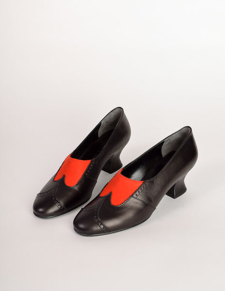 Comme des Garcons Vintage Black & Red Heeled Brogue Shoes