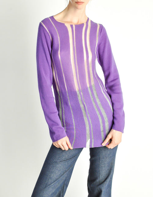 Comme des Gar ons Vintage Purple Sheer Mesh Striped Sweater
