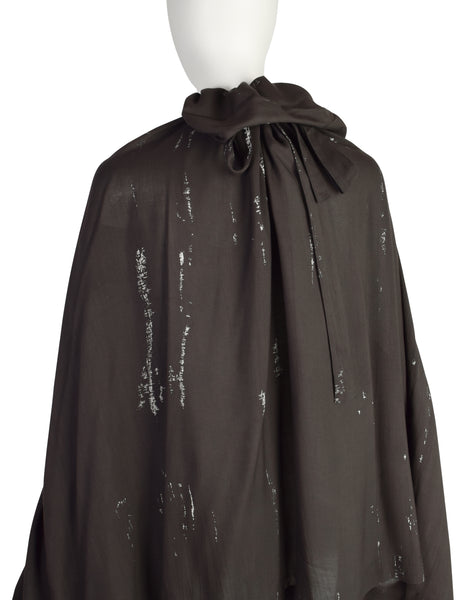 Comme des Garcons Vintage SS 1984 'Round Rubber Collection' Charcoal Print Cape Dress Skirt Multi-Functional Piece
