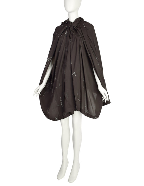 Comme des Garcons Vintage SS 1984 'Round Rubber Collection' Charcoal Print Cape Dress Skirt Multi-Functional Piece