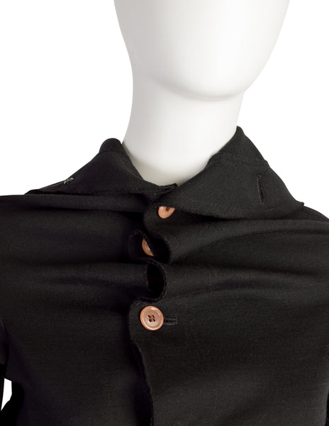 Comme des Garcons Vintage AW2002 Iconic Black Knit Circle Button Up Bolero Cardigan Sweater