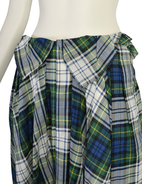 Comme des Garcons Vintage Blue Green Plaid Cotton Dropped Crotch Pants