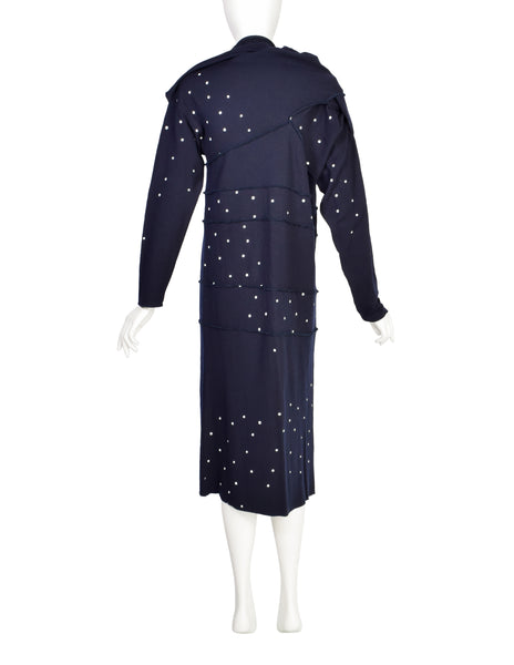 Comme des Garcons Tricot Vintage Navy Blue White Dot Conceptual Knit Wool Dress