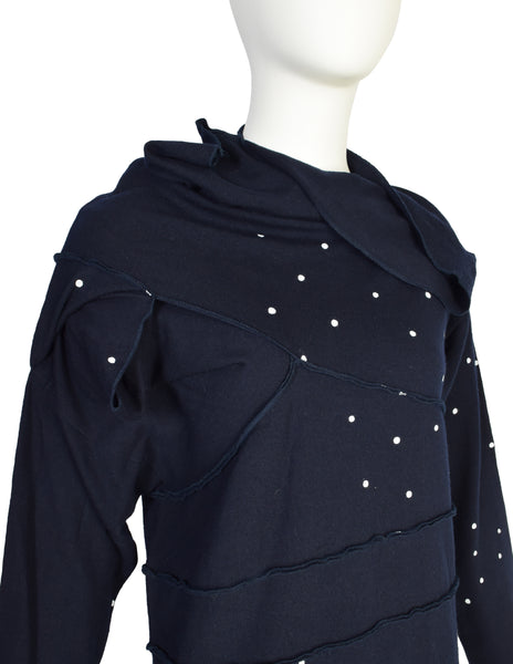 Comme des Garcons Tricot Vintage Navy Blue White Dot Conceptual Knit Wool Dress