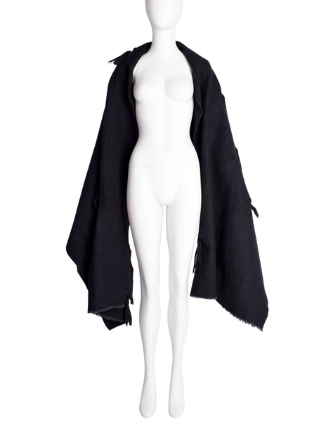 Comme des Garcons Vintage AW 1982 Destroy Collection Black Wool 'Hole' Blanket Scarf Wrap Shawl