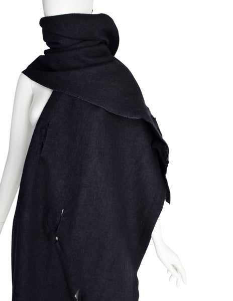 Comme des Garcons Vintage AW 1982 Destroy Collection Black Wool 'Hole' Blanket Scarf Wrap Shawl