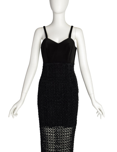 Consortium Vintage Black Velvet Chenille Net Fringe Dress