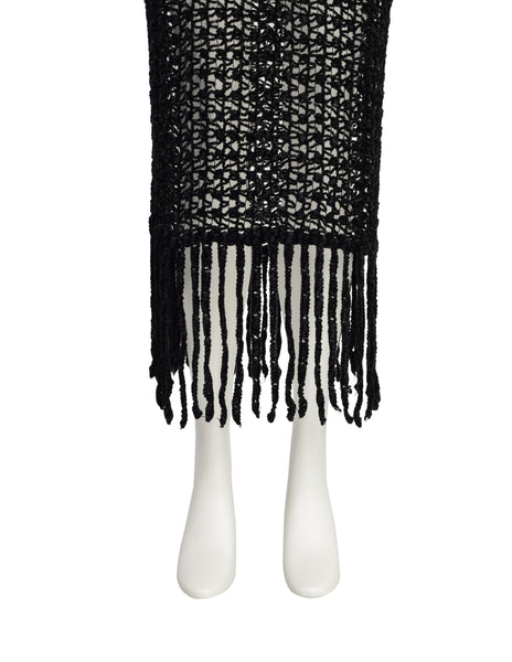 Consortium Vintage Black Velvet Chenille Net Fringe Dress