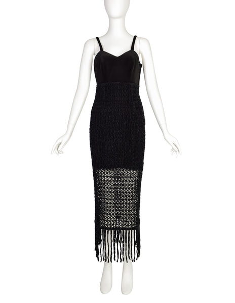 Consortium Vintage Black Velvet Chenille Net Fringe Dress