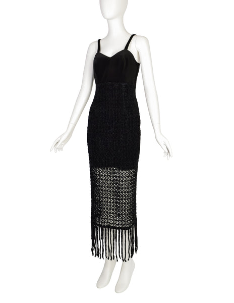 Consortium Vintage Black Velvet Chenille Net Fringe Dress