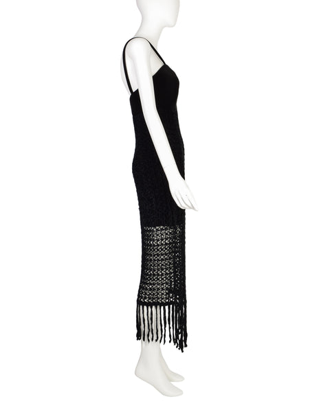 Consortium Vintage Black Velvet Chenille Net Fringe Dress