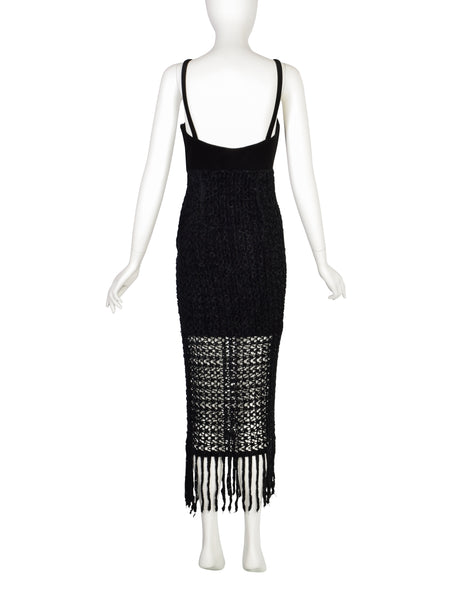 Consortium Vintage Black Velvet Chenille Net Fringe Dress