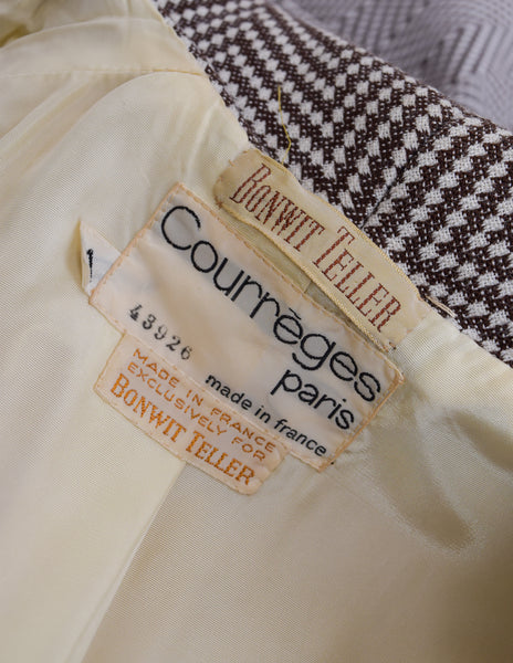 Courreges Vintage 1960s Numbered Space Age Mod Brown White Coat