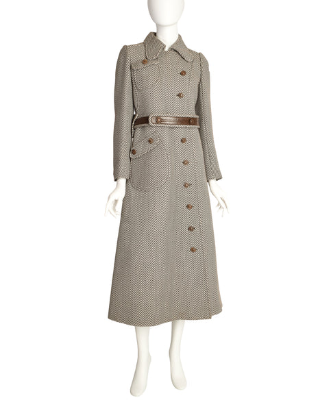 Courreges Vintage 1960s Numbered Space Age Mod Brown White Coat