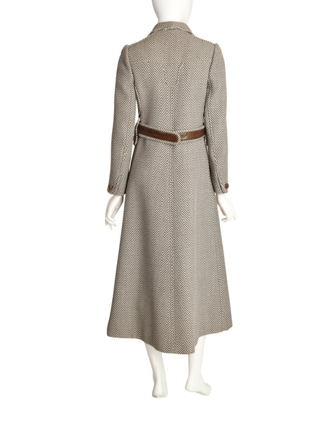 Courreges Vintage 1960s Numbered Space Age Mod Brown White Coat