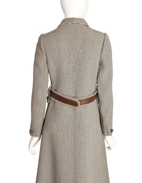 Courreges Vintage 1960s Numbered Space Age Mod Brown White Coat