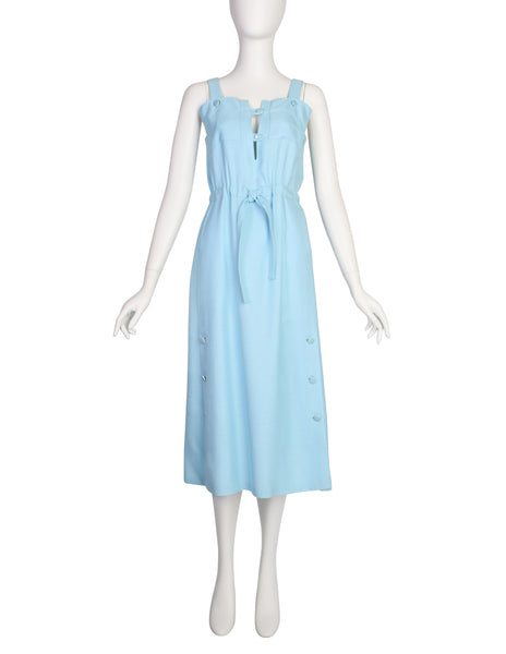 Courreges Vintage 1970s Mod Baby Blue Blue Rayon Linen Sun Dress