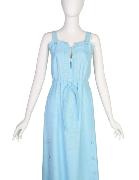 Courreges Vintage 1970s Mod Baby Blue Blue Rayon Linen Sun Dress