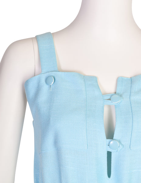 Courreges Vintage 1970s Mod Baby Blue Blue Rayon Linen Sun Dress