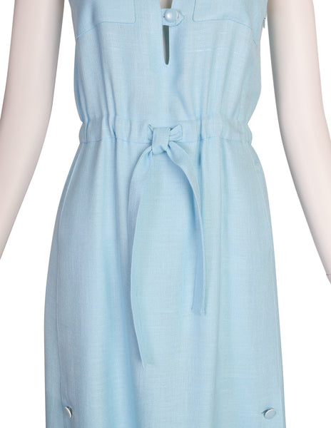 Courreges Vintage 1970s Mod Baby Blue Blue Rayon Linen Sun Dress