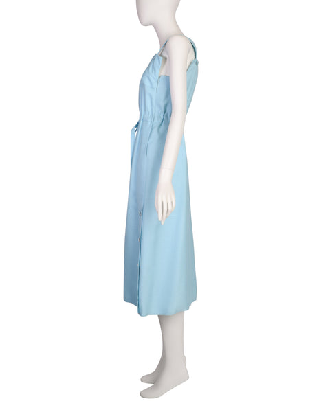 Courreges Vintage 1970s Mod Baby Blue Blue Rayon Linen Sun Dress