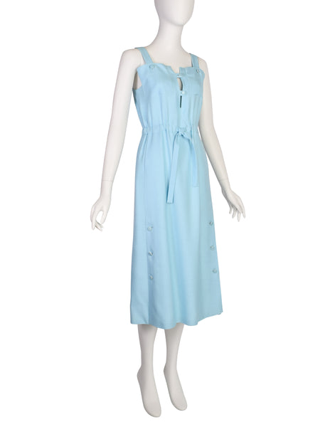 Courreges Vintage 1970s Mod Baby Blue Blue Rayon Linen Sun Dress
