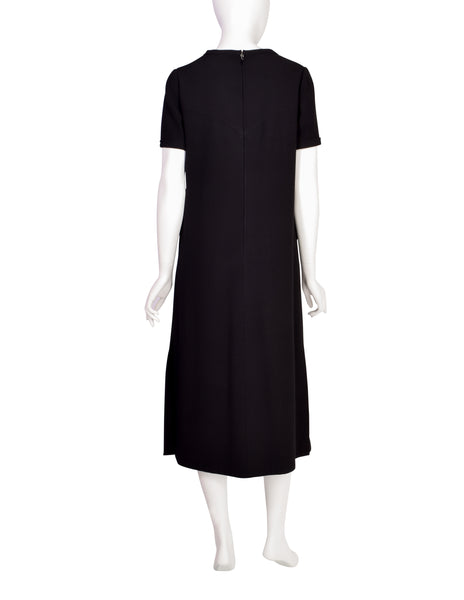 Courreges Vintage 1980s Black Herringbone Wool Dress