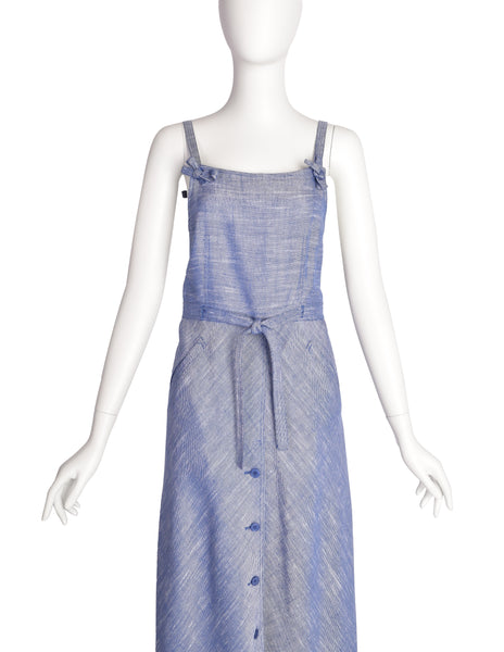 Courreges Vintage 1970s Blue Woven Apron-Style Dress