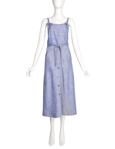 Courreges Vintage 1970s Blue Woven Apron-Style Dress