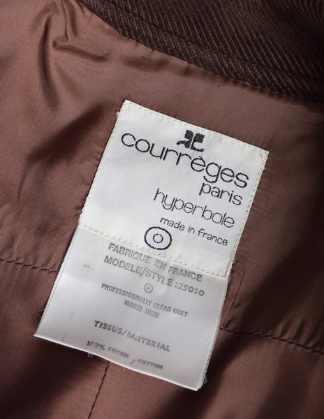 Courreges Vintage 1970s Chocolate Brown Corduroy Zip Front Coat