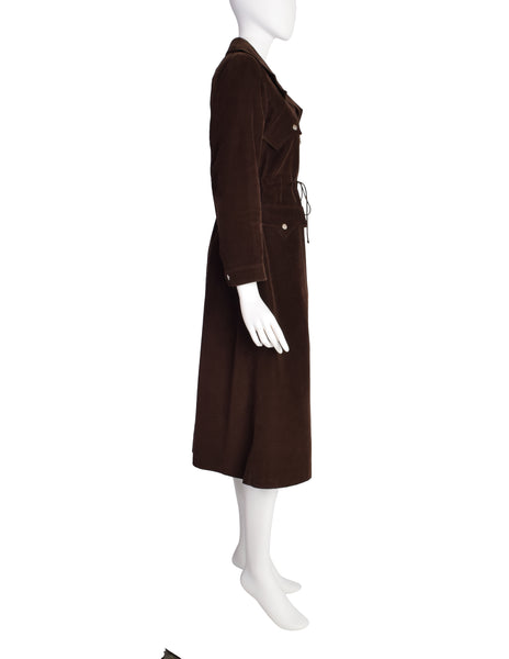 Courreges Vintage 1970s Chocolate Brown Corduroy Zip Front Coat